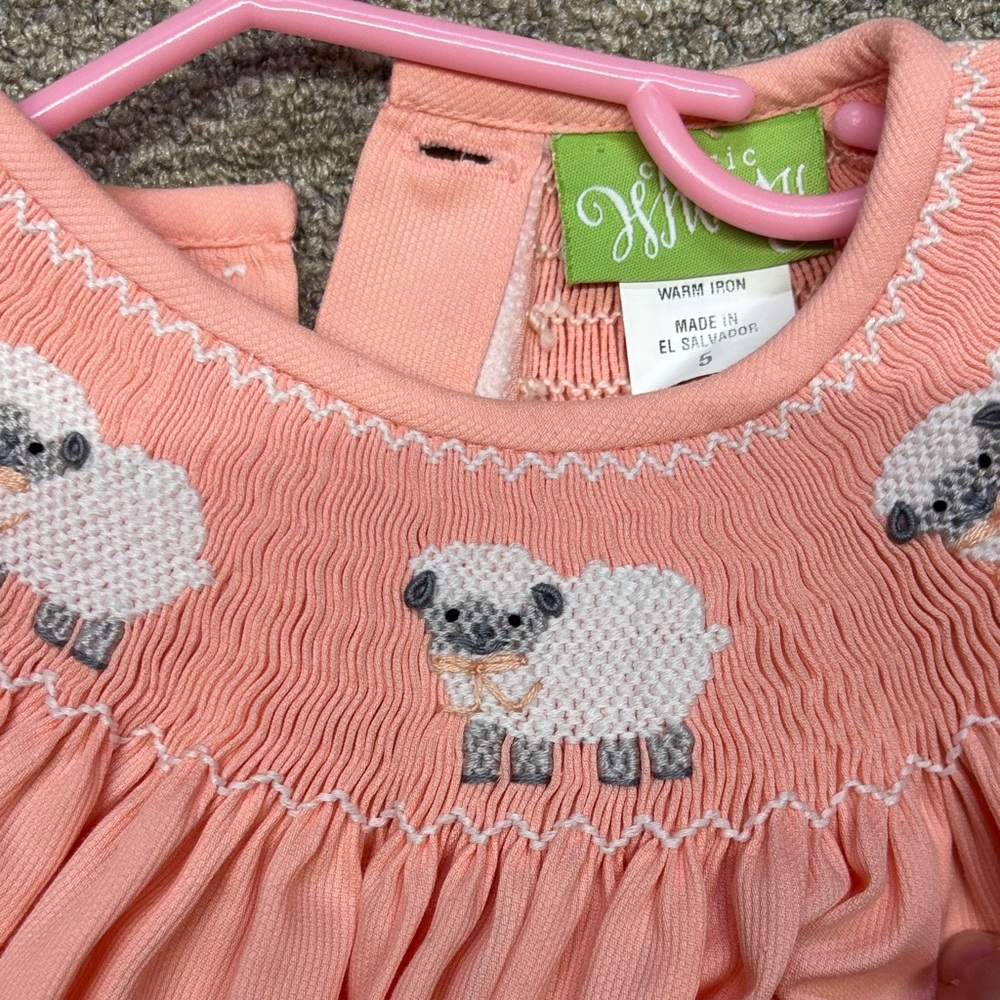 Pink Smocked Dress with Sheep Embroidery- classic whimsy - Picture 2 of 3
